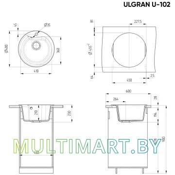 Кухонная мойка Ulgran U-102 (343 антрацит) картинка 2